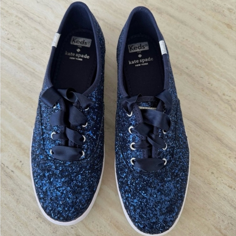 NEW IN BOX Keds x Kate Spade navy glitter low-top sneaker - Picture 4 of 8